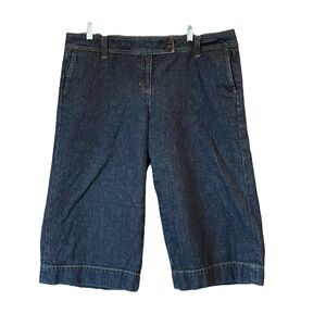 Ann Taylor Blue Jean Denim Mid-Rise Wide Leg Capris Pants with Pockets